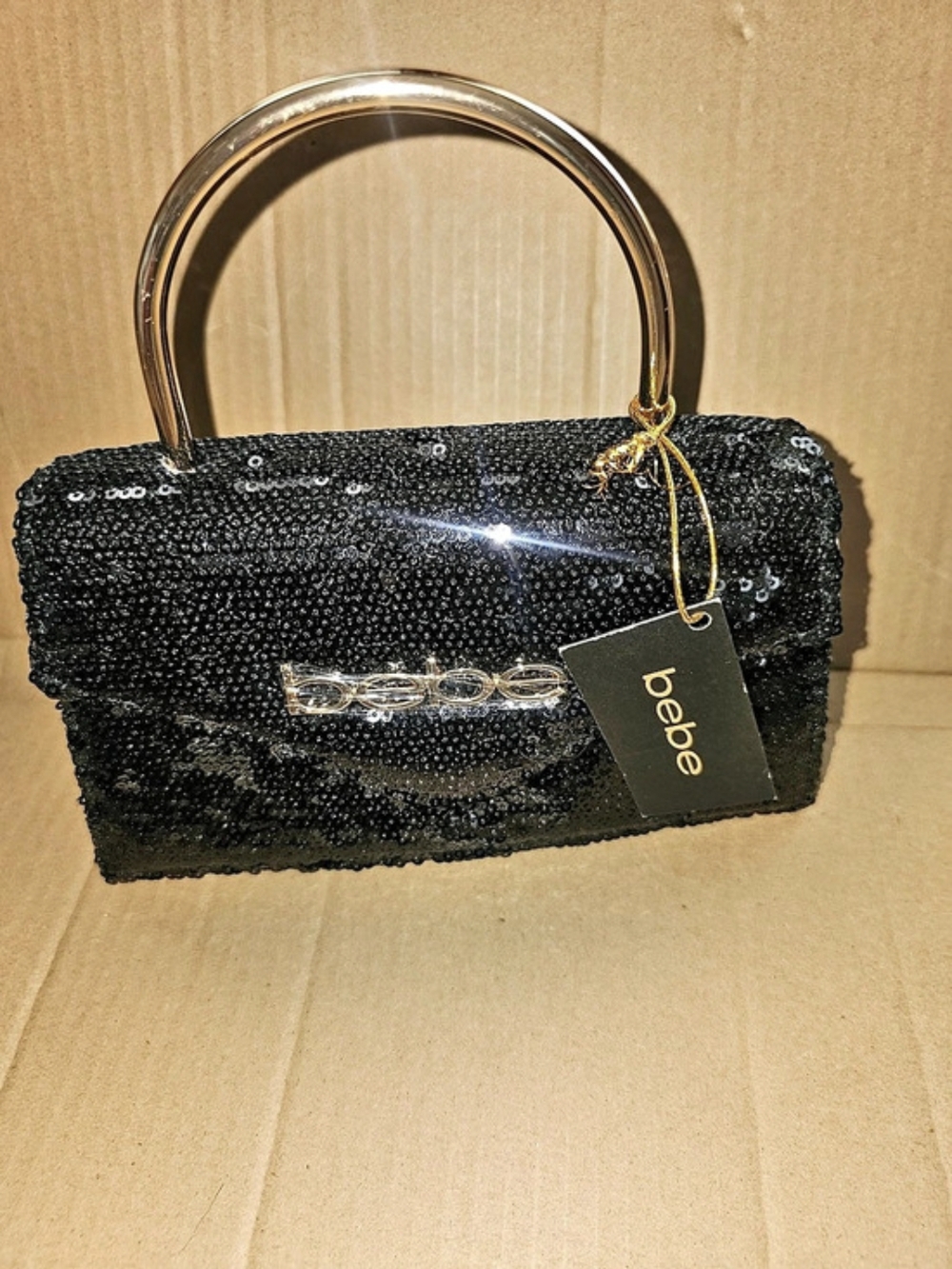 bebe Black Sequin Clutch NWT